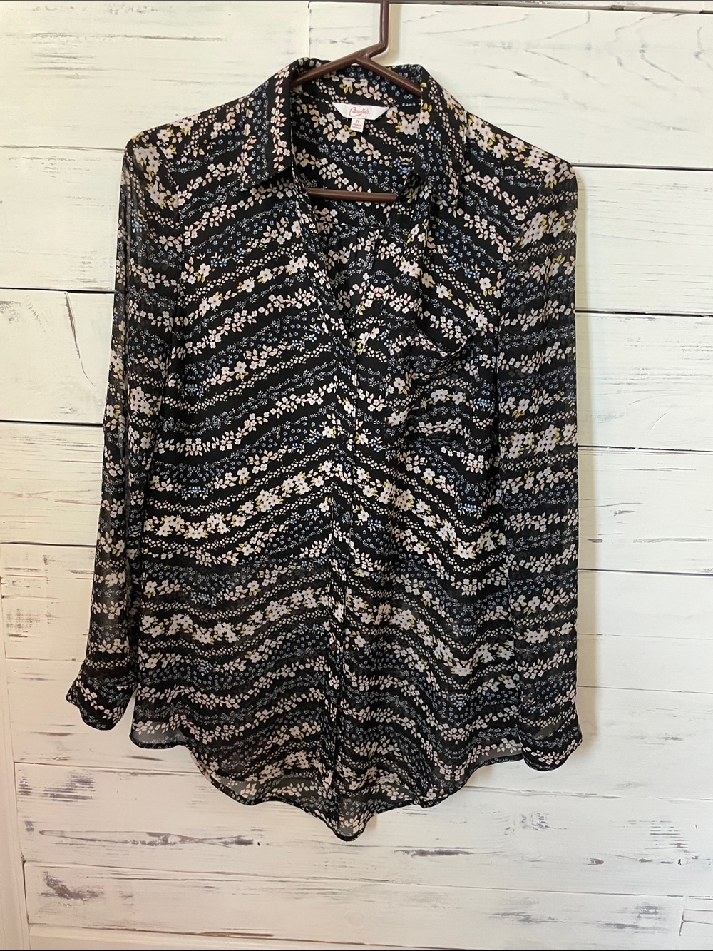 Black Floral Print Button-Down Shirt